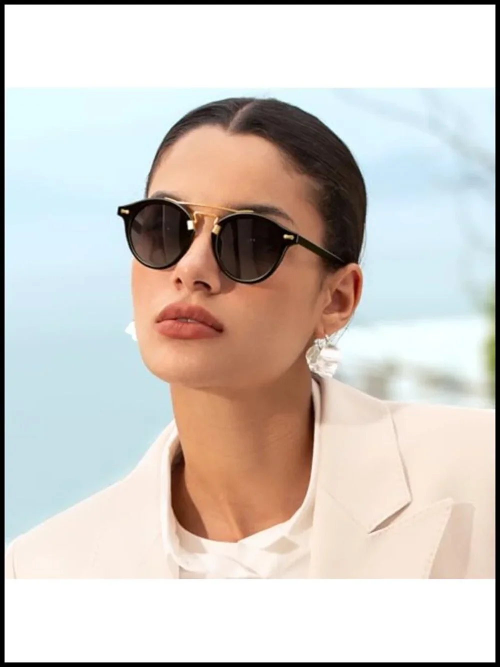 Retro Metal Brow Double Bridge Sunglasses Round Small Face Acetate Frame